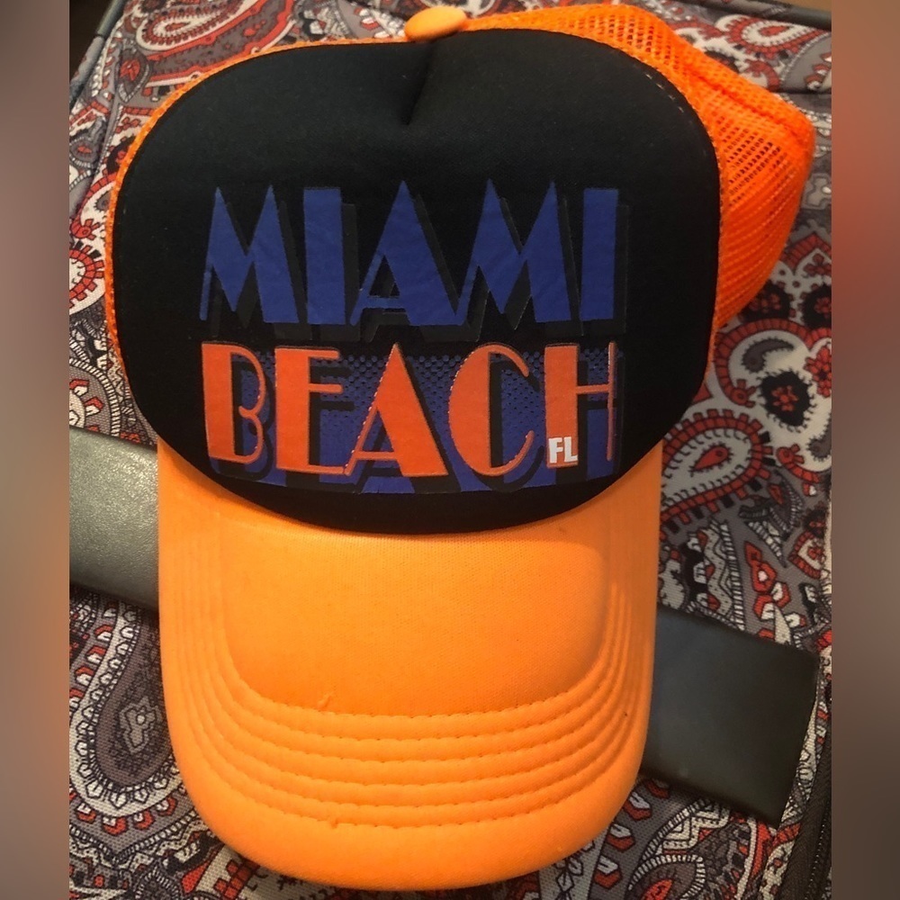 Nwot 777 Lucky Retro 80’s Neon Orange Miami Beach Trucker Hat Unisex One Size